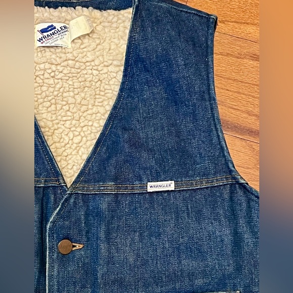 Vintage Wrangler Denim Sherpa Lined Jean Vest VL20ONV USA Made Size Large - Picture 2 of 9